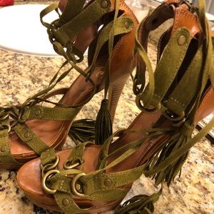 Tan and green military heels